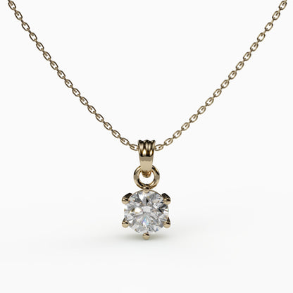 Round Cut 6-Prong Solitaire Pendant Necklace,  925 Sterling Silver