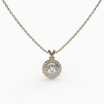 Double Halo Round Necklace, 925 Sterling Silver