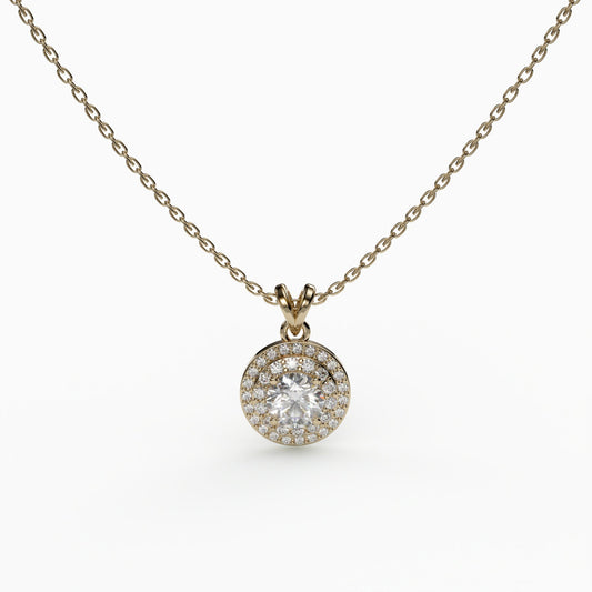 Double Halo Round Necklace, 925 Sterling Silver