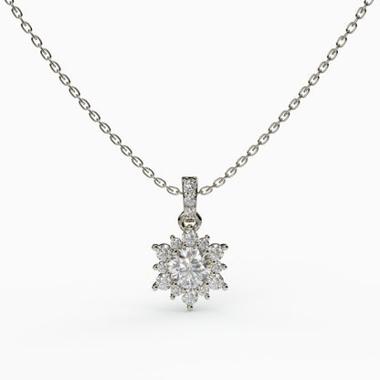 Halo Cluster Diamond Pendant, 925 Silver Gold Plated